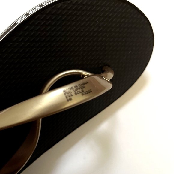 NWOB MICHAEL KORS Graphic Flip-Flop Sandals Slide On Thong Brown Gold - Picture 9 of 11